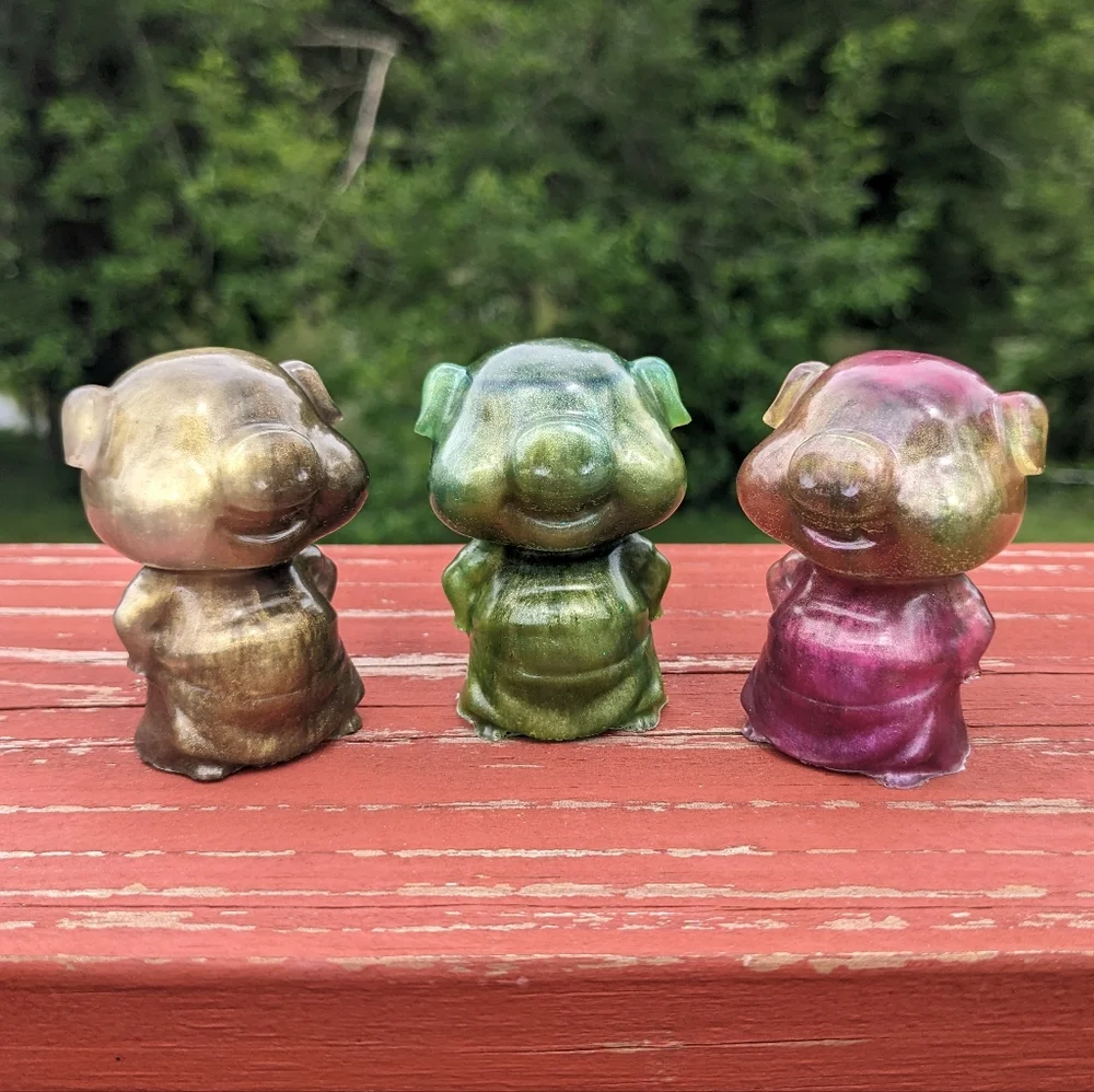 3 Little Pigs Resin Art Handmade Colorful Cute Pig Artisan Gift Piggy Easter - Picture 15 of 16